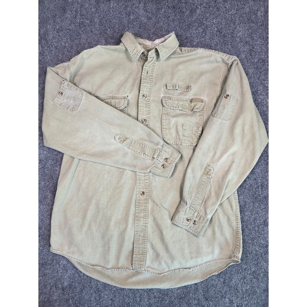 Vintage Camel Button Down Shirt Mens L Khaki 1996 Distressed Cotton Canvas - Picture 2 of 15